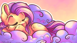 Size: 7680x4320 | Tagged: safe, artist:cutepencilcase, fluttershy, pegasus, pony, g4, absurd resolution, cloud, female, fluffy, mare, sleeping, smiling, solo