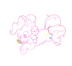 Size: 4500x4100 | Tagged: safe, pinkie pie, earth pony, pony, g4, absurd resolution, blushing, candy, cute, ear fluff, female, fluffy, food, licking, lollipop, lying down, solo, tongue out