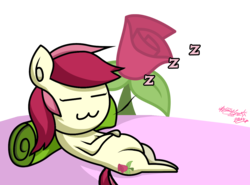 Size: 1160x860 | Tagged: safe, artist:zsparkonequus, roseluck, earth pony, pony, g4, :3, female, mare, simple background, sleeping, solo, transparent background, zzz