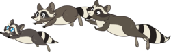 Size: 20799x6400 | Tagged: safe, artist:parclytaxel, smoky, smoky jr., softpad, raccoon, g4, the saddle row review, .svg available, absurd resolution, animal, family, leaping, running, simple background, transparent background, vector