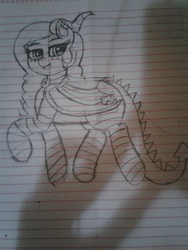 Size: 2576x1932 | Tagged: safe, artist:kellysans, oc, oc only, dracony, hybrid, clothes, happy, lined paper, socks, solo, striped socks, traditional art