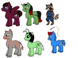 Size: 1024x768 | Tagged: safe, artist:usagi-zakura, mantis, pony, drax the destroyer, gamora, groot, guardians of the galaxy, guardians of the galaxy vol. 2, peter quill, ponified, rocket raccoon, simple background, star-lord, white background, yondu udonta