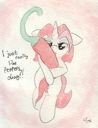 Size: 679x889 | Tagged: safe, artist:slightlyshade, cayenne, pony, g4, food, pepper, solo, traditional art