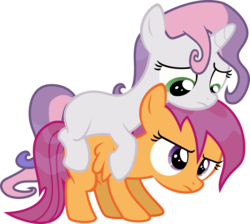 Size: 3343x3000 | Tagged: safe, artist:sollace, scootaloo, sweetie belle, pony, appleoosa's most wanted, g4, .svg available, blank flank, duo, high res, ponies riding ponies, riding, sad, show accurate, simple background, sweetie belle riding scootaloo, transparent background, vector, wet, wet mane, wet mane scootaloo, wet mane sweetie belle
