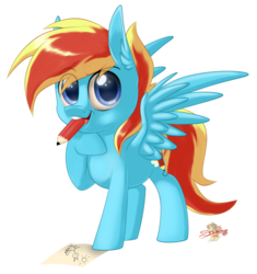 Size: 753x800 | Tagged: safe, artist:unisoleil, oc, oc only, oc:flamelight dash, pegasus, pony, chibi, male, mouth hold, pencil, simple background, solo, stallion, transparent background