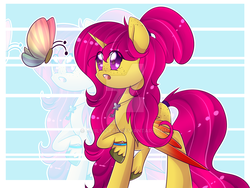 Size: 1024x768 | Tagged: safe, artist:twily-star, oc, oc only, oc:rosebud, alicorn, butterfly, pony, female, mare, solo