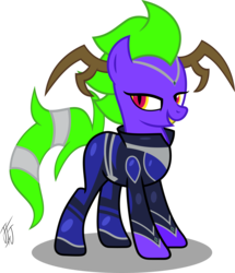 Size: 3000x3484 | Tagged: safe, artist:mlp-scribbles, oc, oc only, oc:midnight devilwitch blingbling, demon, demon pony, clothes, cosplay, costume, high res, krystal, looking back, simple background, solo, star fox, star fox adventures, star fox: assault, transparent background