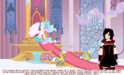 Size: 1280x775 | Tagged: safe, princess celestia, alicorn, pony, g4, female, mare, psyga's alternate pony scenes, ruby rose, rwby