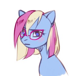 Size: 760x822 | Tagged: safe, artist:share dast, oc, oc only, oc:eve scintilla, earth pony, pony, bust, female, glasses, mare, portrait, sad, short mane, simple background, sketch, solo, white background