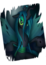 Size: 1357x1920 | Tagged: safe, artist:definisher, queen chrysalis, changeling, changeling queen, g4, female, looking at you, rearing, smiling, solo