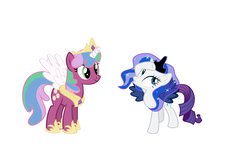 Size: 4483x2735 | Tagged: artist needed, dead source, safe, cheerilee, princess celestia, princess luna, rarity, alicorn, pony, g4, testing testing 1-2-3, clothes, cosplay, costume, female, high res, lunarity, mare, nicole oliver, simple background, tabitha st. germain, voice actor joke, white background