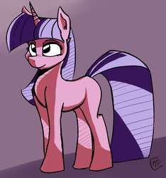 Size: 1029x1099 | Tagged: safe, artist:post-it, twilight sparkle, pony, g4, cel shading, colored, female, happy, missing cutie mark, smiling, solo