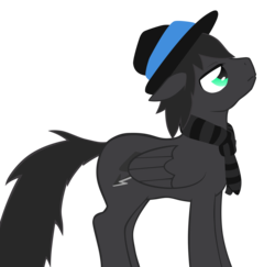 Size: 3840x3735 | Tagged: safe, artist:fluor1te, oc, oc only, oc:grayhoof, pegasus, pony, clothes, contemplating, contemplative, cutie mark, fedora, hat, high res, pondering, scarf, simple background, solo, standing, transparent background, vector