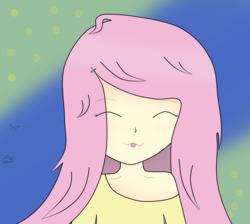 Size: 1899x1700 | Tagged: safe, fluttershy, human, g4, :3, clothes, eyes closed, female, humanized, off shoulder, solo, tongue out
