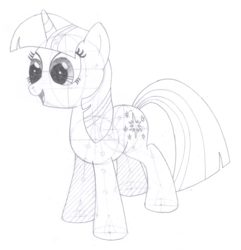 Size: 1182x1228 | Tagged: safe, artist:aafh, twilight sparkle, pony, g4, female, monochrome, solo, traditional art, unicode