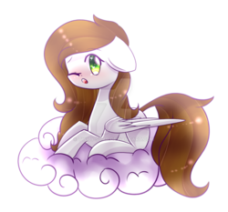 Size: 1024x956 | Tagged: safe, artist:twily-star, oc, oc only, oc:marshmallows, pegasus, pony, cloud, female, mare, one eye closed, prone, simple background, solo, transparent background