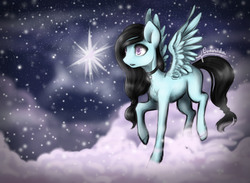 Size: 2389x1748 | Tagged: safe, artist:cvanilda, oc, oc only, oc:sky secret, pony, cloud, collar, solo, stars