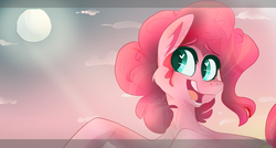 Size: 1024x548 | Tagged: safe, artist:mintythewolfe, pinkie pie, earth pony, pony, g4, colored pupils, female, heart eyes, smiling, solo, wingding eyes