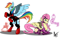 Size: 981x626 | Tagged: safe, artist:cynos-zilla, fluttershy, rainbow dash, pegasus, pony, g4, crossover, dc universe, duo, female, mare, red lantern, red lantern corps, serious, serious face, simple background, star sapphire, transparent background