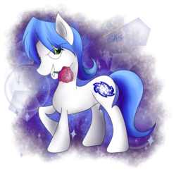 Size: 1024x1000 | Tagged: safe, artist:animechristy, oc, oc only, oc:antony c, earth pony, pony, flower, flower in mouth, grin, male, mouth hold, raised hoof, rose, smiling, solo, stallion