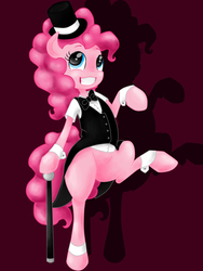 Size: 2400x3200 | Tagged: safe, artist:kona0chan, pinkie pie, earth pony, pony, g4, bipedal, cane, clothes, female, hat, high res, shirt, solo, top hat, vest