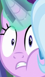 Size: 347x585 | Tagged: safe, screencap, starlight glimmer, trixie, pony, all bottled up, g4, cropped, faic, glowing horn, horn, squishy cheeks