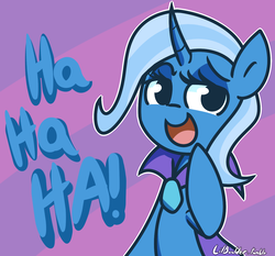 Size: 1280x1195 | Tagged: safe, artist:lilboulder, trixie, pony, unicorn, g4, cape, clothes, female, laughing, lidded eyes, open mouth, solo, trixie's cape