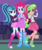 Size: 2760x3272 | Tagged: safe, artist:bubblestormx, artist:darthlena, artist:invisibleone11, artist:themexicanpunisher, lemon zest, pinkie pie, sonata dusk, equestria girls, g4, balloon, boots, bracelet, clothes, cute, friendshipping, headphones, heart hands, high heel boots, high res, jewelry, necktie, pendant, ponytail, raised leg, shoes, skirt, smiling, socks, spikes