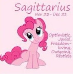 Size: 484x487 | Tagged: safe, artist:funfunland22, pinkie pie, earth pony, pony, g4, blue eyes, female, mare, needs more jpeg, pink background, sagittarius, simple background, solo, zodiac