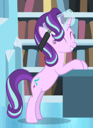 Size: 430x587 | Tagged: safe, screencap, starlight glimmer, pony, celestial advice, g4, season 7, animated, cropped, female, gif, safety goggles, solo