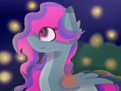 Size: 1400x1050 | Tagged: safe, artist:tizhonolulu, oc, oc only, oc:marie glass, firefly (insect), insect, pony, solo