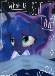 Size: 3445x4823 | Tagged: safe, artist:darkest-lunar-flower, princess luna, tantabus, alicorn, pony, g4, absurd resolution, bed, blanket, crying, female, mare, realistic, solo, tears of pain, teary eyes