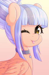 Size: 996x1515 | Tagged: safe, artist:fluffymaiden, oc, oc only, pegasus, pony, cute, female, gift art, looking at you, mare, ocbetes, one eye closed, smiling, solo, tongue out, wink