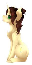 Size: 1024x2030 | Tagged: safe, artist:atsuneko, oc, oc only, pony, unicorn, chest fluff, commission, ear piercing, female, green eyes, horn, horn ring, mare, piercing, simple background, smiling, solo, tongue out, transparent background