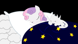 Size: 8000x4500 | Tagged: safe, artist:joy144sk, sweetie belle, pony, g4, absurd resolution, black background, cloud, cute, diasweetes, ori, ori and the blind forest, simple background, sleeping