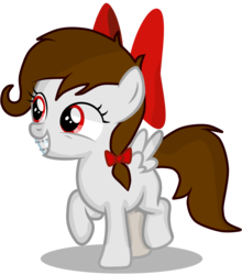 Size: 4100x4650 | Tagged: safe, artist:rsa.fim, oc, oc only, oc:whisper hope, pegasus, pony, absurd resolution, blank flank, bow, braces, female, filly, mexican, raised hoof, red eyes, ribbon, simple background, smiling, solo, transparent background, vector