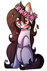 Size: 1141x1725 | Tagged: safe, artist:sweetmelon556, oc, oc only, pony, blushing, female, floral head wreath, flower, mare, simple background, sitting, solo, transparent background