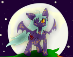 Size: 4254x3349 | Tagged: safe, artist:excarnis, oc, oc only, bat pony, pony, halloween, high res, holiday, moon, night, one eye closed, solo, wink