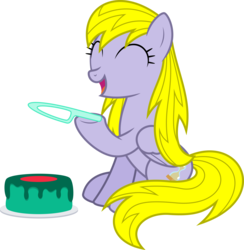 Size: 6400x6570 | Tagged: safe, artist:parclytaxel, oc, oc only, oc:timey marey, pegasus, pony, .svg available, absurd resolution, bangladesh, birthday cake, cake, cute, eyes closed, female, food, happy, holding, hoof hold, knife, mare, platter, raised hoof, simple background, sitting, smiling, solo, transparent background, vector