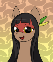 Size: 928x1086 | Tagged: safe, artist:eqamrd, oc, oc only, oc:kuruminha, earth pony, pony, banana, brazil, brchan, face paint, feather, female, food, indigenous brazilian, mare, mascot, ponified, solo
