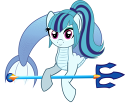 Size: 2046x1686 | Tagged: safe, artist:andrevus, sonata dusk, merpony, pony, g4, equestria girls ponified, female, looking at you, ponified, simple background, solo, transparent background, trident, weapon