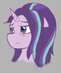 Size: 800x961 | Tagged: safe, artist:sanzols, starlight glimmer, pony, unicorn, all bottled up, g4, bust, colored pupils, exhausted, female, gray background, portrait, simple background, solo