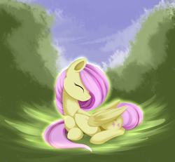 Size: 1875x1734 | Tagged: safe, artist:dusthiel, fluttershy, pony, g4, eyes closed, female, prone, smiling, solo, turned head