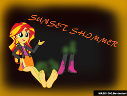 Size: 2000x1500 | Tagged: safe, artist:maze1000, sunset shimmer, equestria girls, g4, boots, clothes, feet, female, high heel boots, jacket, leather jacket, skirt, smelly, solo, stinky feet, visible stench