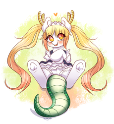Size: 832x904 | Tagged: safe, artist:confetticakez, dracony, hybrid, pony, clothes, crossover, cute, fangs, female, maid, mare, miss kobayashi's dragon maid, ponified, simple background, solo, tohru, underhoof