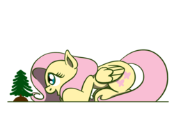 Size: 1280x960 | Tagged: safe, artist:flutterluv, fluttershy, pegasus, pony, g4, cute, female, mare, open mouth, prone, shyabetes, simple background, smiling, solo, transparent background, tree