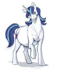 Size: 911x1129 | Tagged: safe, artist:nsfwbonbon, shining armor, pony, unicorn, g4, female, gleaming shield, mare, pregnant, pregshield, raised hoof, rule 63, simple background, solo, white background