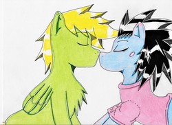 Size: 3246x2360 | Tagged: safe, artist:haruka takahashi, oc, oc only, oc:haruka takahashi, pony, boop, clothes, female, high res, male, mare, nuzzling, shirt, stallion