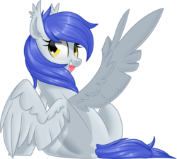 Size: 1024x918 | Tagged: safe, artist:kellythedrawinguni, oc, oc only, oc:gabriel, pegasus, pony, 2018 community collab, derpibooru community collaboration, commission, female, looking back, mare, one wing out, rear view, simple background, sitting, smiling, solo, transparent background