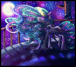 Size: 1666x1464 | Tagged: safe, artist:spookznspectres, princess celestia, alicorn, pony, g4, color porn, female, magic, mare, moon, night, solo, unshorn fetlocks